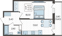 1-комнатная квартира №112, 43.7000 м²