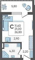 Студия №287, 26.8000 м²