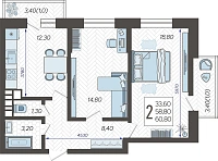 2-комнатная квартира №5, 60.8000 м²