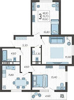 3-комнатная квартира №18, 81.6000 м²