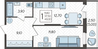 1-комнатная квартира №3, 40.0000 м²