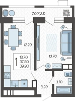 1-комнатная квартира №105, 40.4700 м²