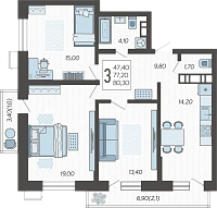 3-комнатная квартира №2, 80.3000 м²