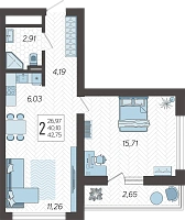 2-комнатная квартира №193, 43.7000 м²