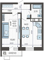 1-комнатная квартира №85, 42.1000 м²