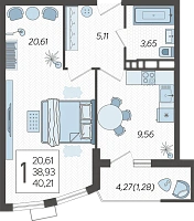 1-комнатная квартира №239, 40.2100 м²