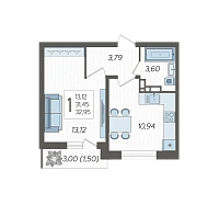 1-комнатная квартира №5, 32.9500 м²