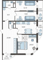 3-комнатная квартира №196, 103.8000 м²