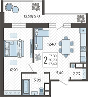 2-комнатная квартира №196, 58.2000 м²