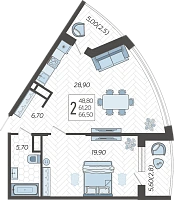 2-комнатная квартира №197, 66.5000 м²