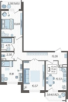 3-комнатная квартира №877, 79.1300 м²