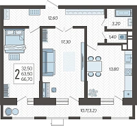 2-комнатная квартира №49, 66.7000 м²