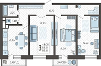 3-комнатная квартира №121, 85.1000 м²