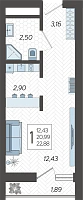 Студия №284, 22.8800 м²