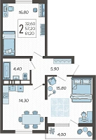 2-комнатная квартира №61, 61.7000 м²